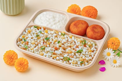 Sabudana Khichdi Curd Meal With Vrat Aloo Pattice
