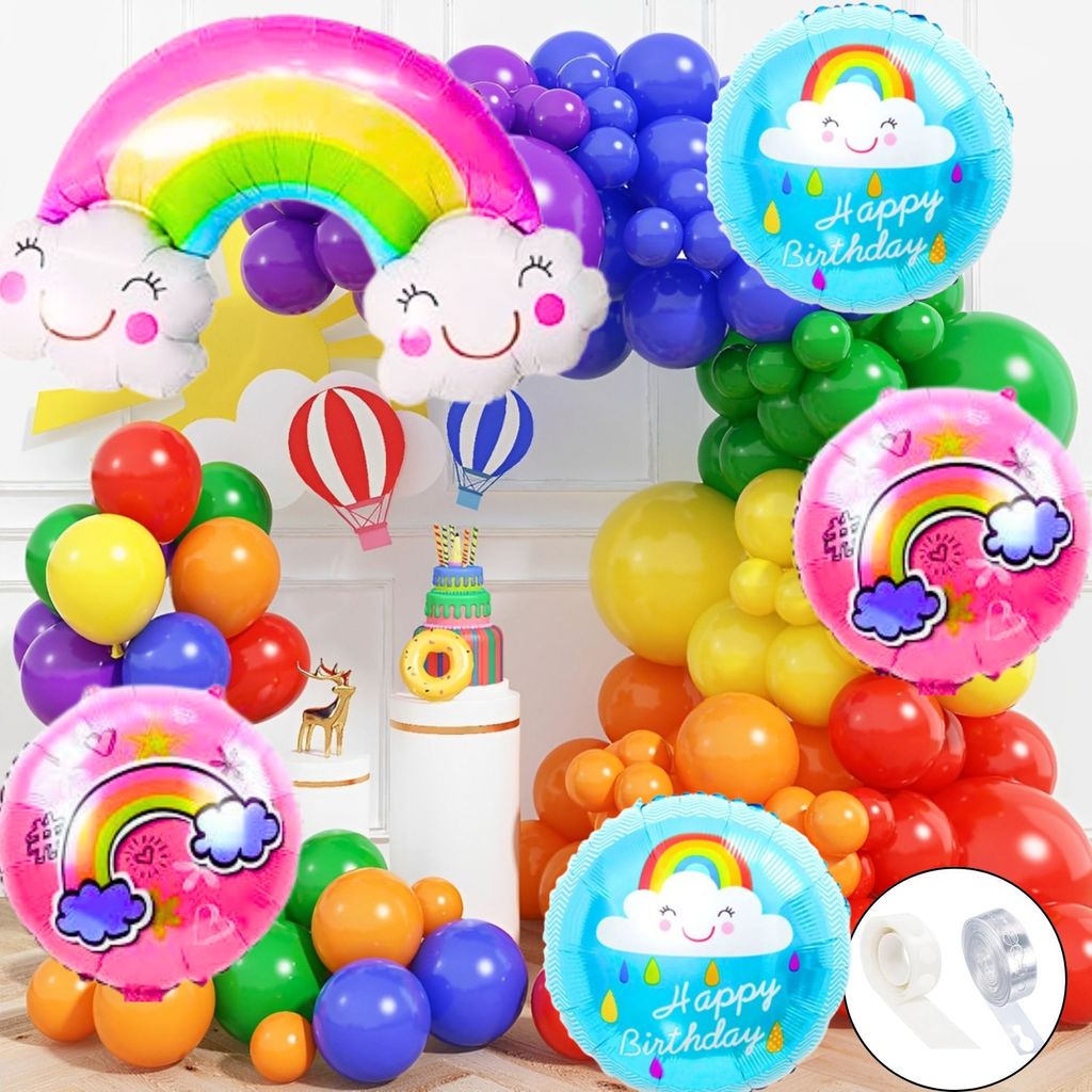 Pastel Rainbow Birthday Decoration Items - set of 57 Rainbow Theme Happy Birthday Decoration Kit | Pastel Daisy Flower Balloons for Birthday Decoration Set | Rainbow Theme Decoration - Party and Festive Needs | Buy online on ZillyBuy