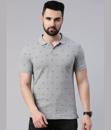 Lucky Roger Pack of 1 Cotton Blend Regular Fit Printed Half Sleeves Men's Polo T Shirt ( Dark Grey )