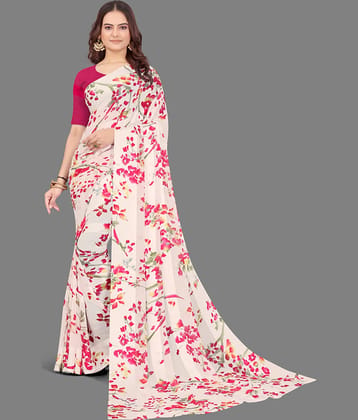 Sanwariya Silks Georgette Printed Saree With Unstitched Blouse Piece ( Multicolour )