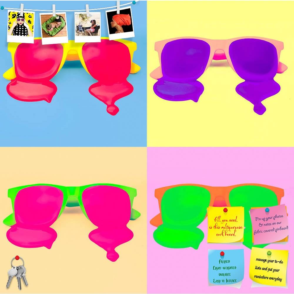 ArtzFolio Hipster Sunglasses On Colorful Background Printed Bulletin Board Notice Pin Board Soft Board | Frameless-Frameless Pin Board / 12inch x 12inch (30.6cms x 30.5cms)