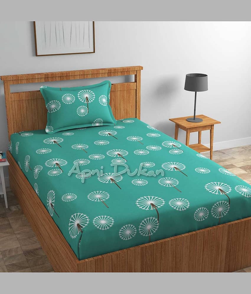 Decent Home Cotton Abstract Printed Fitted Bedsheet ( Single Bed ) - Blue