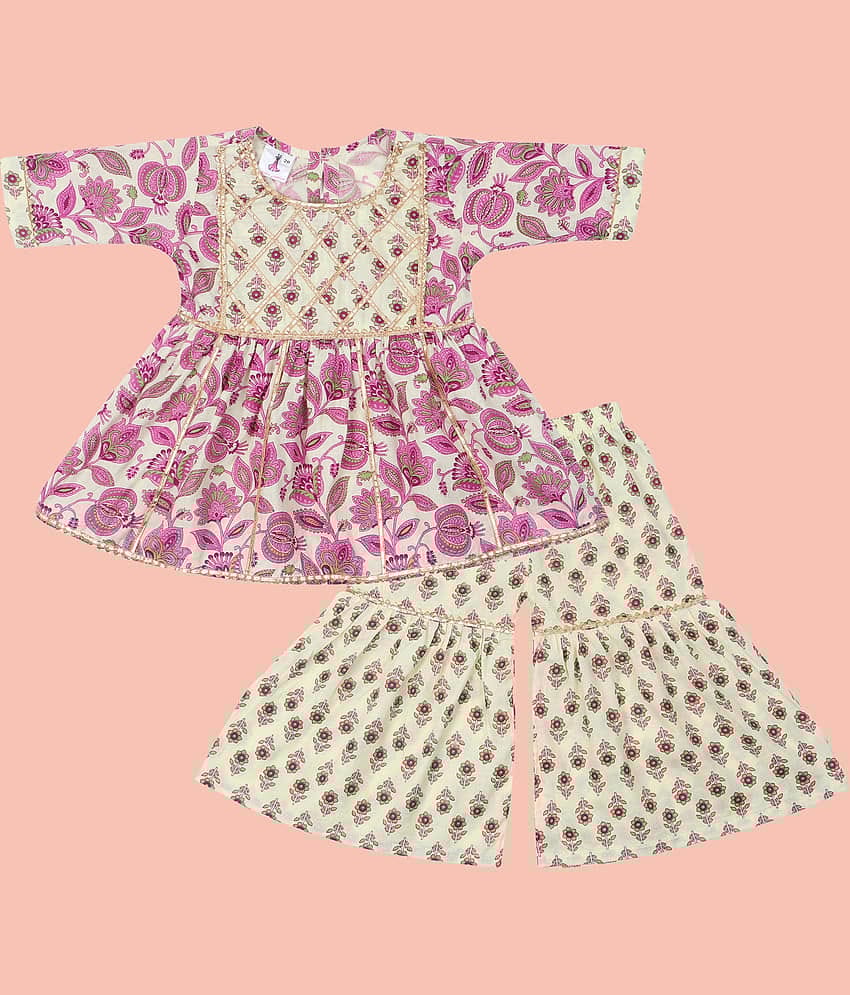 Arshia Fashions Girls Cotton Blend Kurta and Sharara Set ( Pack of 1 , Red )