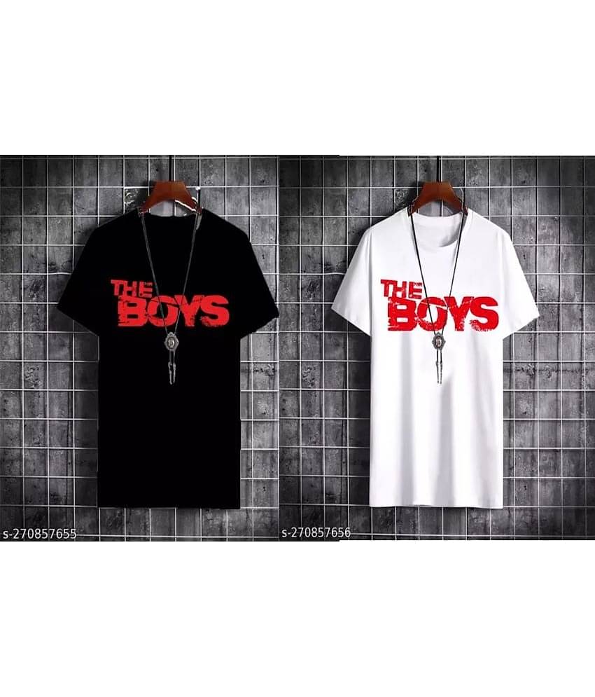 TREND SKY Polyester Regular Fit Printed Half Sleeves Men's Round T-Shirt - Multicolor ( Pack of 2 )