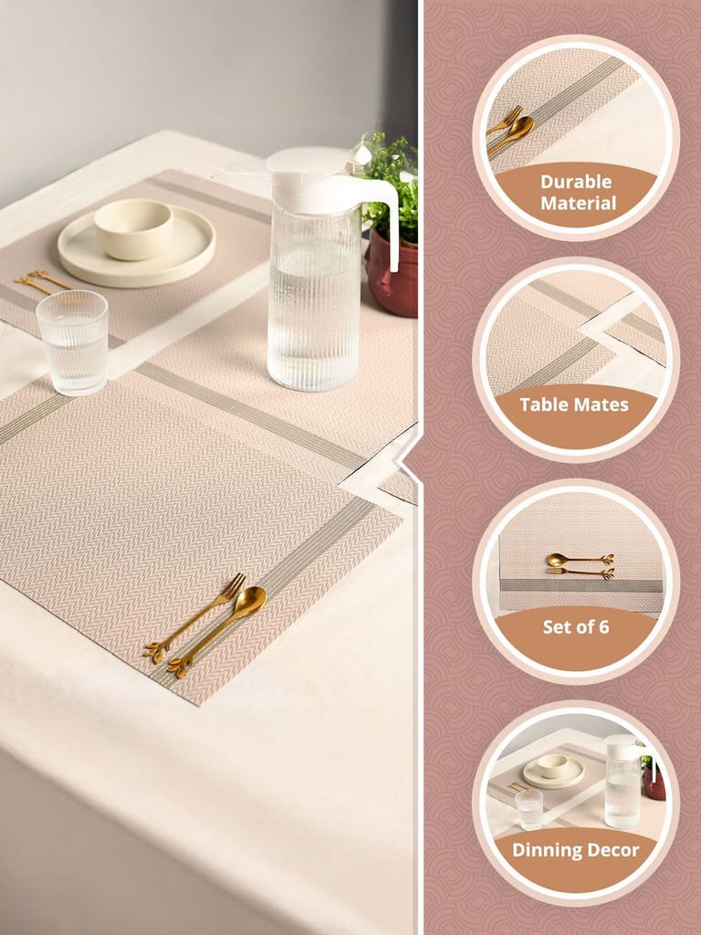 Elegant Beige Herringbone PVC Dining Table Placemat Set
