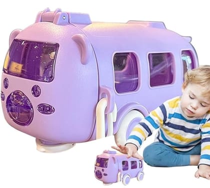 Bus Water Bottle With Strap For Kids | Cute Drinking Jug with Wheels Leakproof, 500 ML | Portable Drinking Bottle for Kids Girls & Boys School Supplies Purple Color
