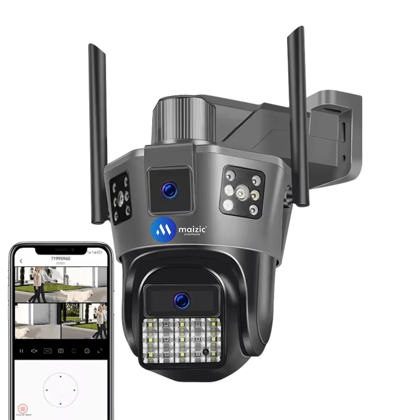 Tricam 360° Outdoor CCTV 2K 6+6 MP 2Lens+3 Screens Bullet + Pan/Tilt Home Security Wi-Fi Camera-Wireless / Night Vision