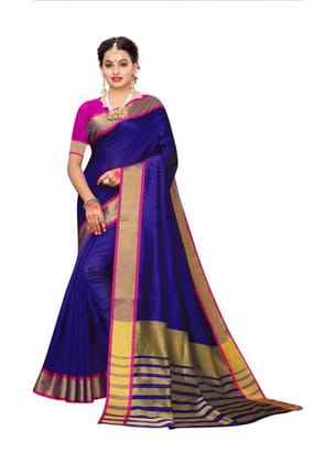 Generic Women's Cotton Silk Saree with Blouse (Purple, 5 - 6 Mtrs)