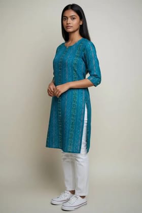Sambalpuri Ikat Cobalt Blue Cotton Kurti