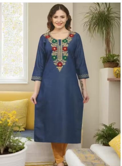 Stylish Denim Embroidered Premium Kurti