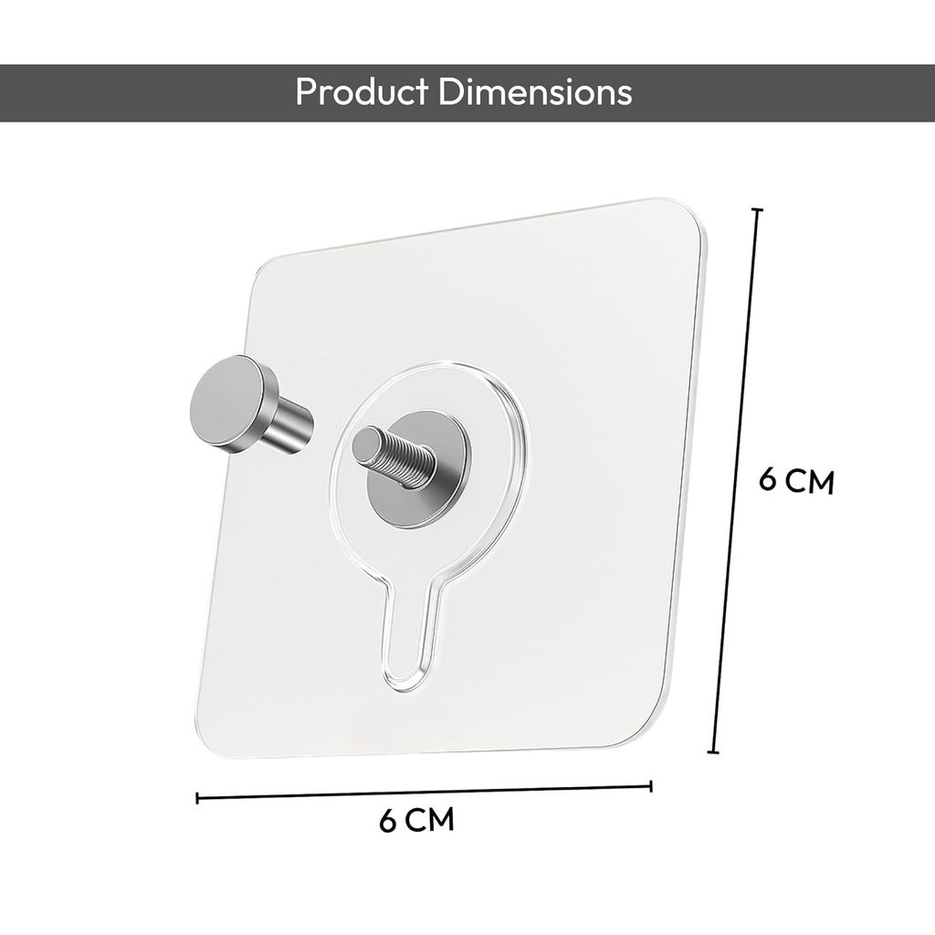 10-Pack Transparent Self-Adhesive Wall Hooks - Strong & Reusable Utility Hangers