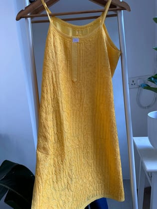 Muslin Chikankari Noodle Strap short Top - Yellow-Yellow / Cotton / XS