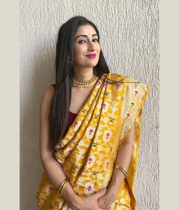 fab woven Art Silk Woven Design Banarasi saree With Unstitched Blouse Piece ( Yellow )