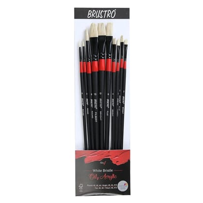 Brustro White Bristle Oil, Acrylic Colour Round Brushes Set Of 10