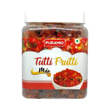 Puramio Tutti Frutti - Mix (Fresh Chery Candies For Cakes, Cookies, Icecream Decoration), 800 gm Puramio Tutti Frutti - Mix (Fresh Chery Candies For Cakes, Cookies, Icecream Decoration), 800 gm
