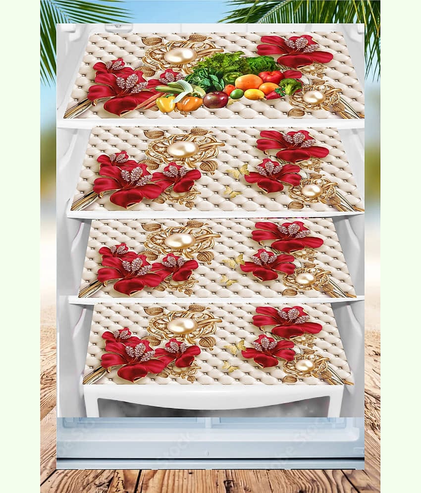 THE LION'S SHARE PVC Floral Fridge Mats ( 40 30 ) Pack of 4 - Multicolor