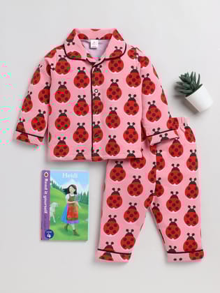 Ladybird Pink Full Sleeve Nightwear Set-5-6 y