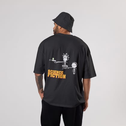 Rick and Morty: Science Fiction Oversized T-Shirt-S / Black / 240 GSM (100% Cotton)