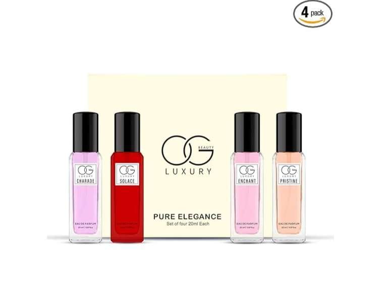 OG Beauty Luxury Fragrances, Charade, Solace, Enchant, Pristine, Perfume Gift Set, Long Lasting EDP Fragrance Scent, For Women - Pack of 4, 20ml