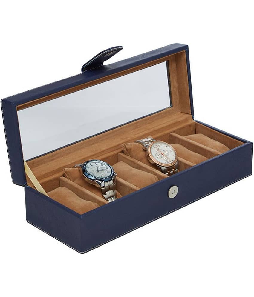 Leather World 6 Watch Box Case Organizer ( Blue)