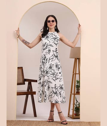 Yash Gallery Women Cotton Printed A-line Dress ( White )