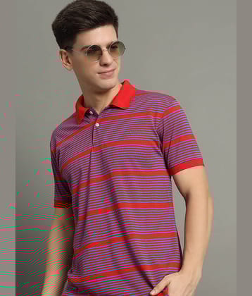GET GOLF Pack of 1 Cotton Blend Regular Fit Striped Half Sleeves Men's Polo T Shirt ( Red )