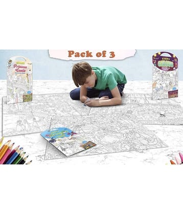 GIANT PRINCESS CASTLE COLOURING POSTER, GIANT CIRCUS COLOURING POSTER and GIANT DRAGON COLOURING POSTER | Set of 3 Posters I Happy Coloring Combo