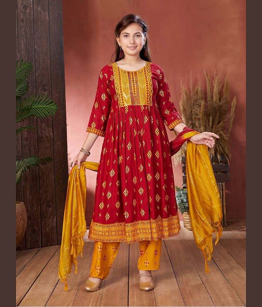 Aarika Girls Rayon Suit Sets ( Pack of 1 , Maroon )