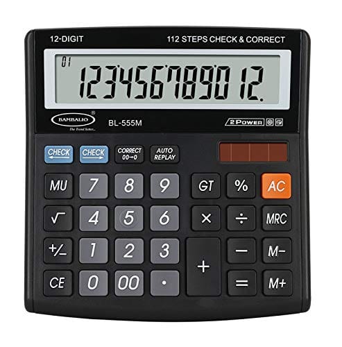 Bambalio 12 Digits Black Large Display Electronic Calculator with 3 Years Warranty