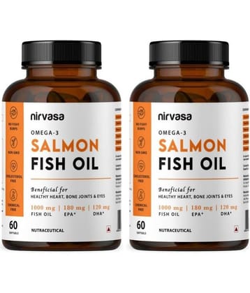 Nirvasa Salmon Fish Oil Softgel Capsule, enriched with Omega-3, 1000mg, EPA 180 mg (2 X 60 Caps)