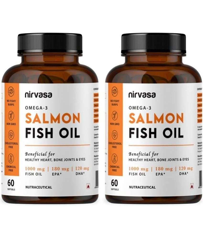 Nirvasa Salmon Fish Oil Softgel Capsule, enriched with Omega-3, 1000mg, EPA 180 mg (2 X 60 Caps)