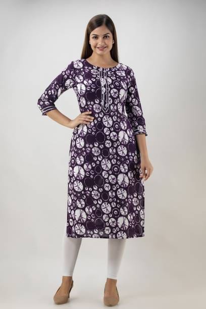 Women Printed Viscose Rayon Straight Kurta  (Purple)