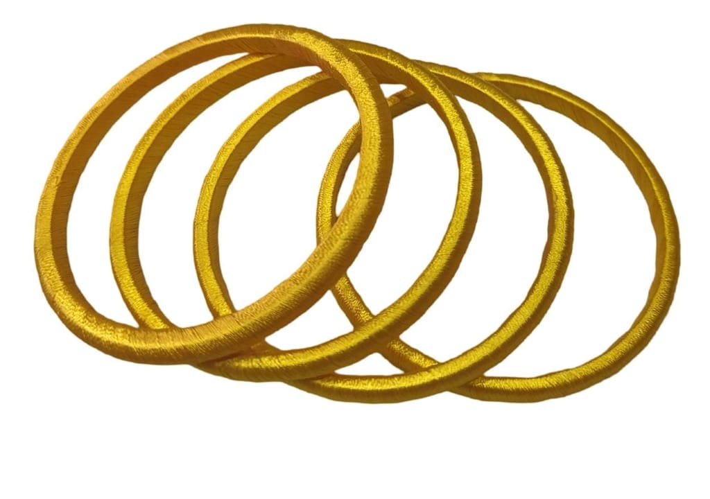 Set of 4 Golden Silk Thread Bangles for Women - Indian Traditional Silk Bangles - Perfect for Weddings and Festivals