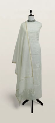Chikankari Mul Chanderi Dress Material Zari Border Dupatta