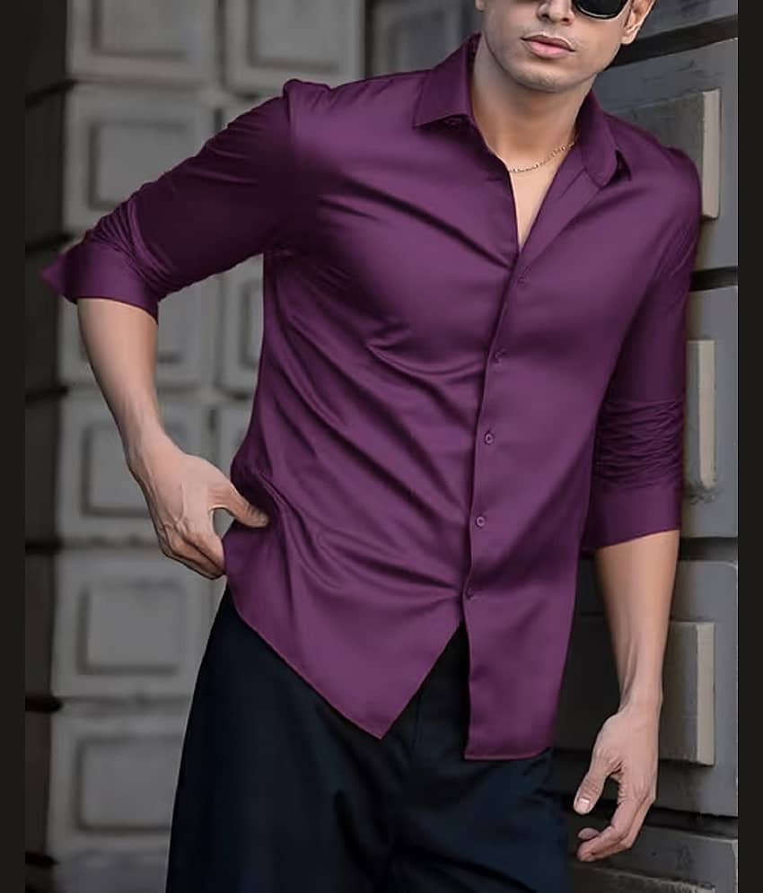KITWELL Satin Regular Fit Solids Full Sleeves Men's Casual Shirt - Brown ( Pack of 1 )