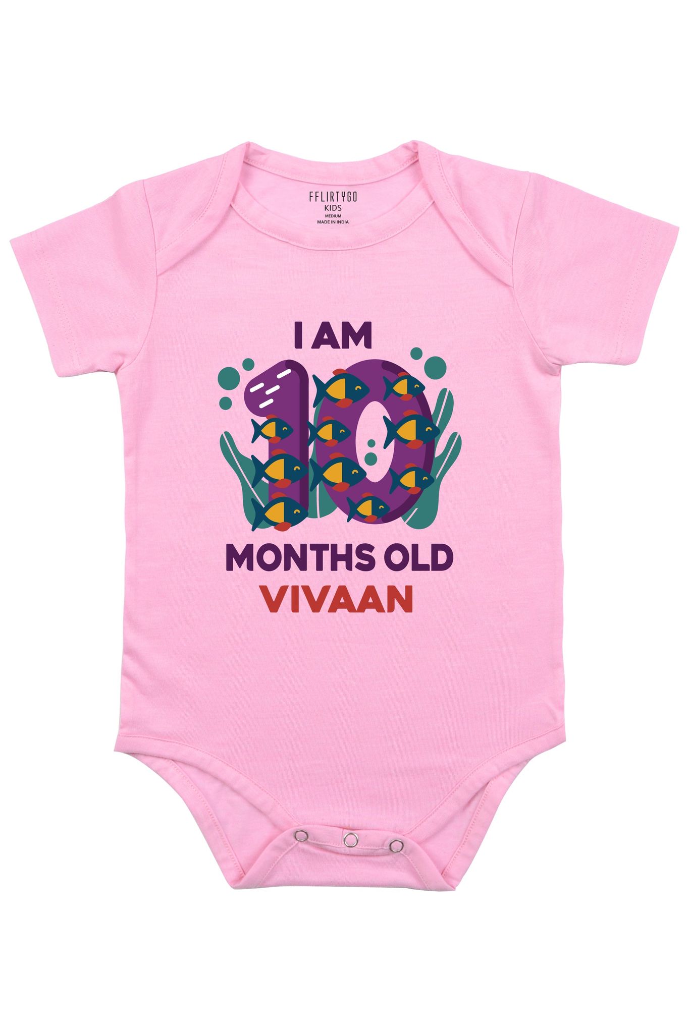 Ten Month Birthday Baby Romper | Onesies w/ Custom Name-Pink / Baby Romper / 0-3 Months
