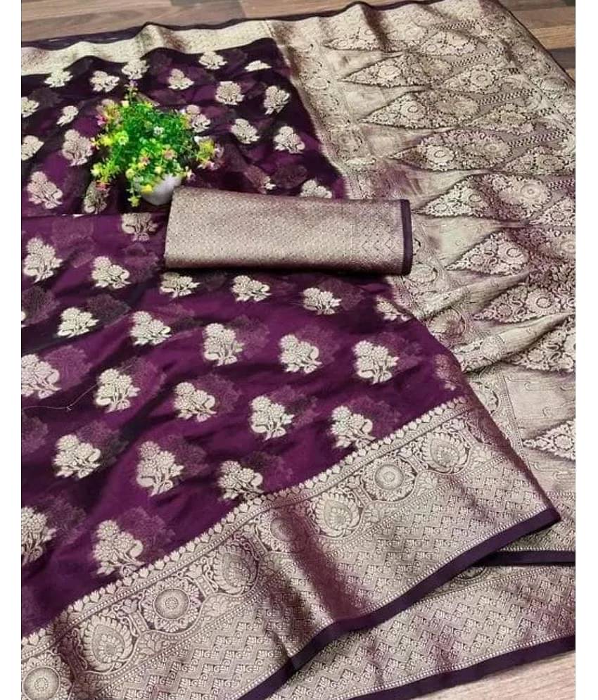 Gullak Organza Embellished Saree With Unstitched Blouse Piece ( Purple )
