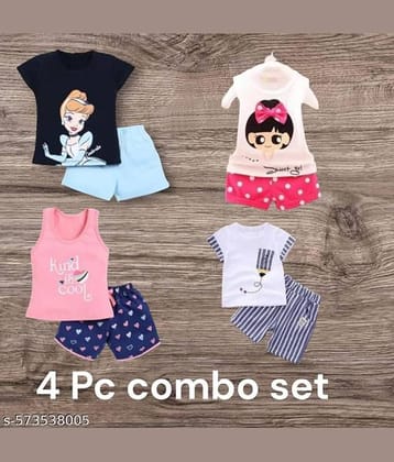 ODIMENT Pack of 4 Girls Cotton Blend T-shirt & Shorts ( Multicolor )