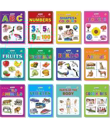 InIkao Picture Books Collection for Early Learning (Set of 12) | Alphabet, Numbers, Fruits, Birds, Colours & Shapes, Flowers, Vegetables, Animals, Good Habits , Vehicles, Parts of Body