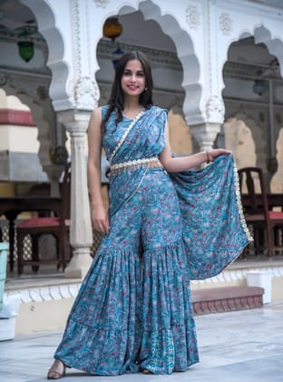 Tubelight work ready to Drape Sharara Saree-S