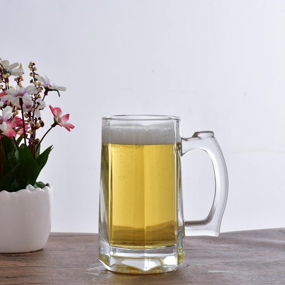 Heavy Base Beer Glass,400 ML,Set of 1,Italian Style Jumbo Beer Mug with Handle,Elegant & Durable Glassware for Beer, Lager & Ales,Perfect for House Parties & Restaurants,Ideal for Gift