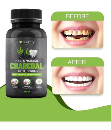 KURAIY Charcoal Teeth Whitening Powder Teeth Brightening Oral Remove Plaque Stains 100g Pack of 2
