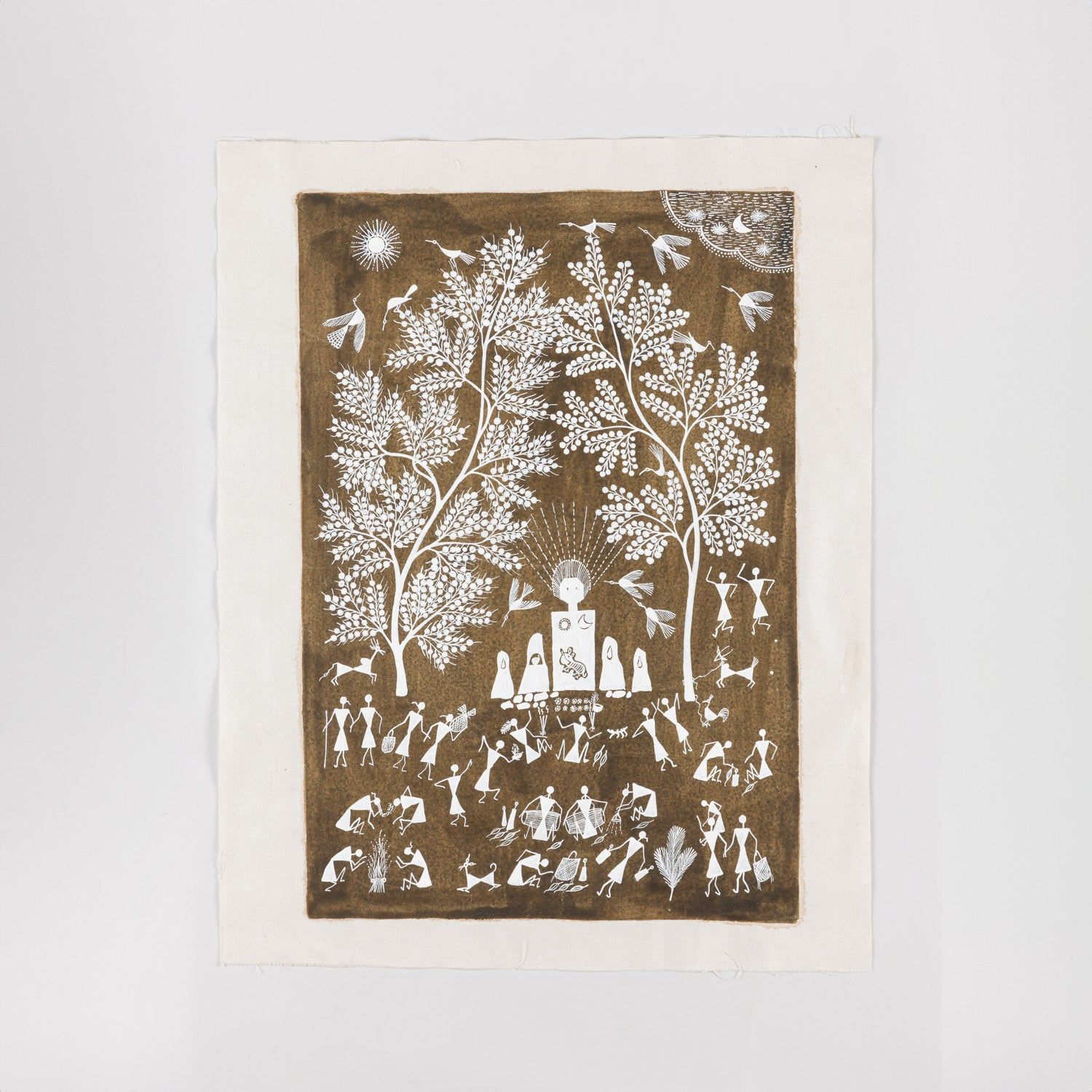Warli Painting Festival Celebration - 17x21 Unframed-Brown / White / Cotton