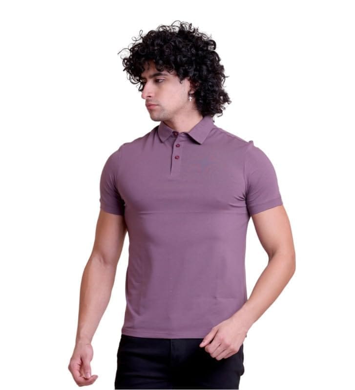 Men's Casual Cotton Solid Half Sleeve Polo Neck T-Shirt (Berry, 2XL)-PID57332
