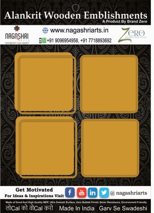 Brand Zero MDF Square Coaster With Border Frame 4 Inches - Pack of 4 Pairs