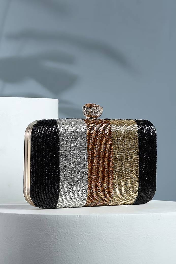 Black Silk Cutdana Work Clutch