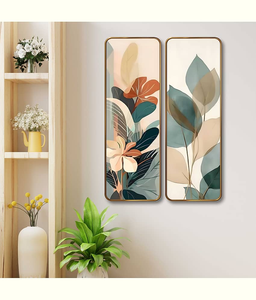 SAF Abstract Botanical Floral Wall Panel Set of 2 | Sparkle Lamination MDF Wall Art | Modern Nature-Inspired Decor for Living Room, Bedroom & Hallway Walls