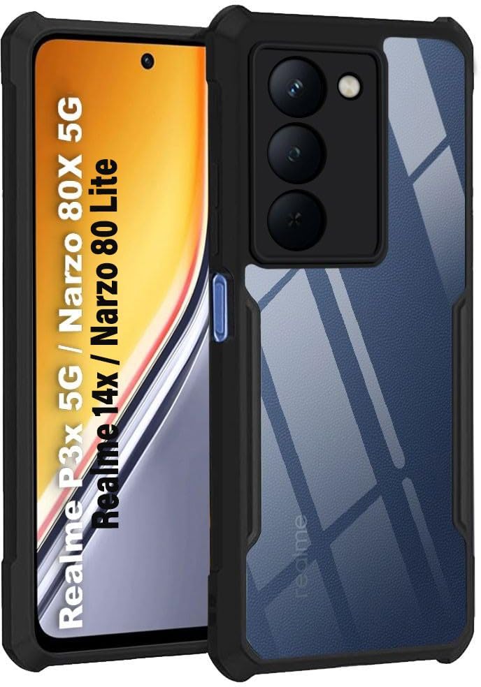 PLUGTECH Slim Shockproof Case | Matte Black Soft | Drop Protection | Precise Cutouts | Premium Mobile Cover for realme P3x 5G, Realme 14x, Narzo 80 Lite, Narzo 80x