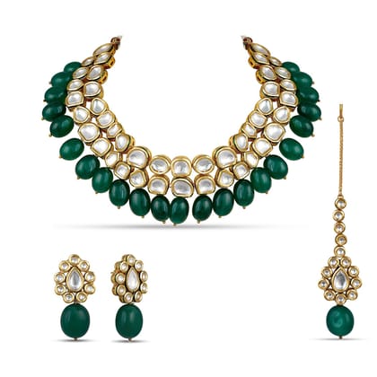 Kareena - Green Bead Kundan Necklace Set