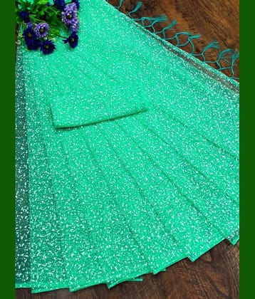 Vkaran Net Applique Saree Without Blouse Piece ( Lime Green )